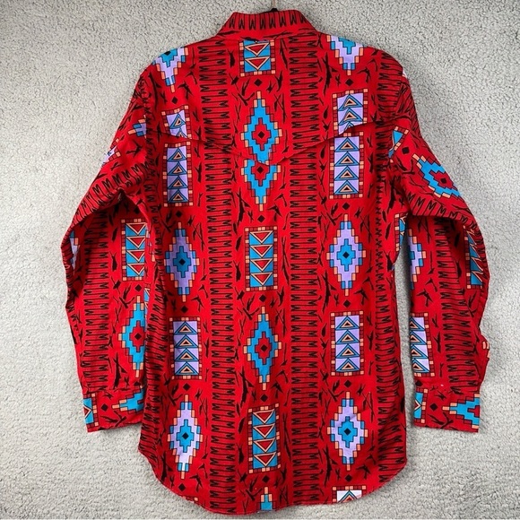 Wrangler Shirt Mens 15.5x33 Red Vintage Cowboy Cut Aztec Regular Fit X-Long Tail - Picture 4 of 14